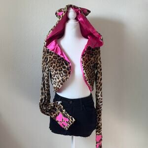 2000s deadstock halloween pink & brown animal velvet shrug with animal paws